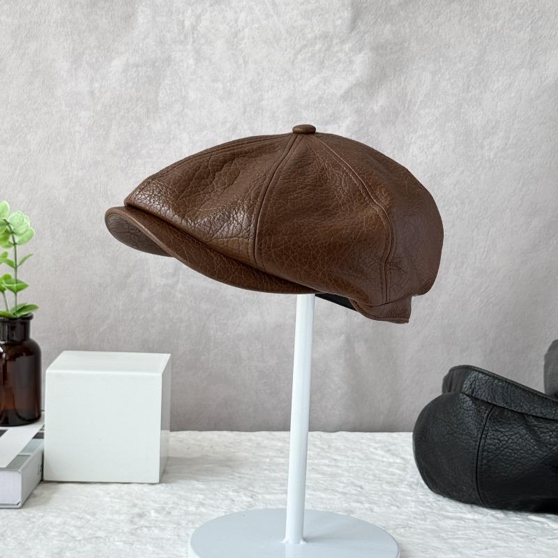 25 early autumn new lychee pattern retro modern leather pu street fashionable forward hat daddy hat