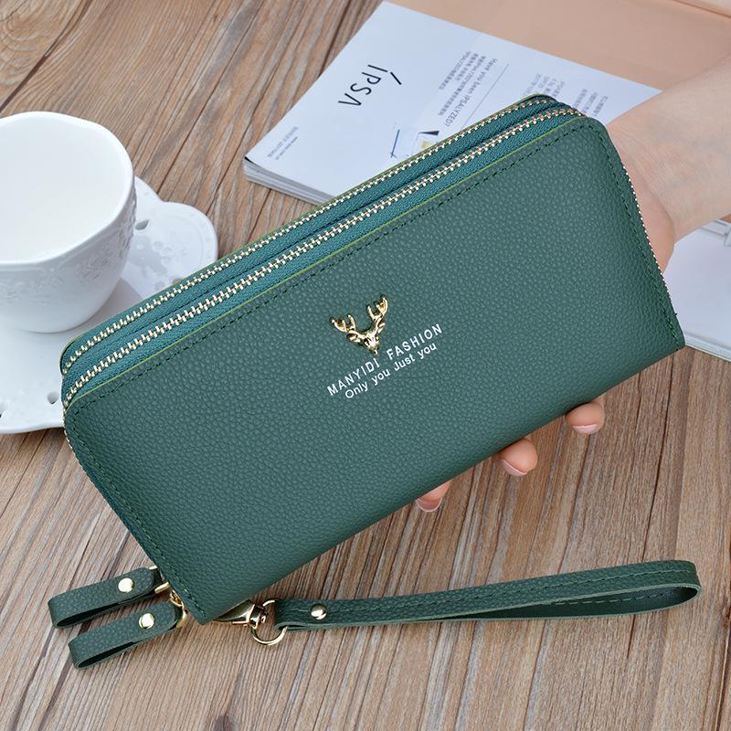 

Women s Double Zipper Long Leather Wallet - Fashionable, Large Capacity Handbag & Phone Holder зелений