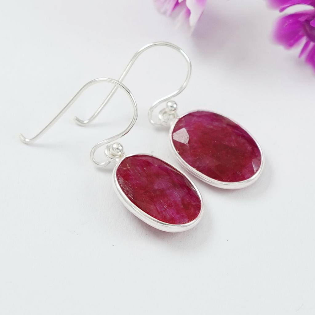 Red Ruby Earring, Oval Bezel Earring, Handmade Earrings, 925 Sterling Silver Earrings, Gift for Her, Light Weight Earrings