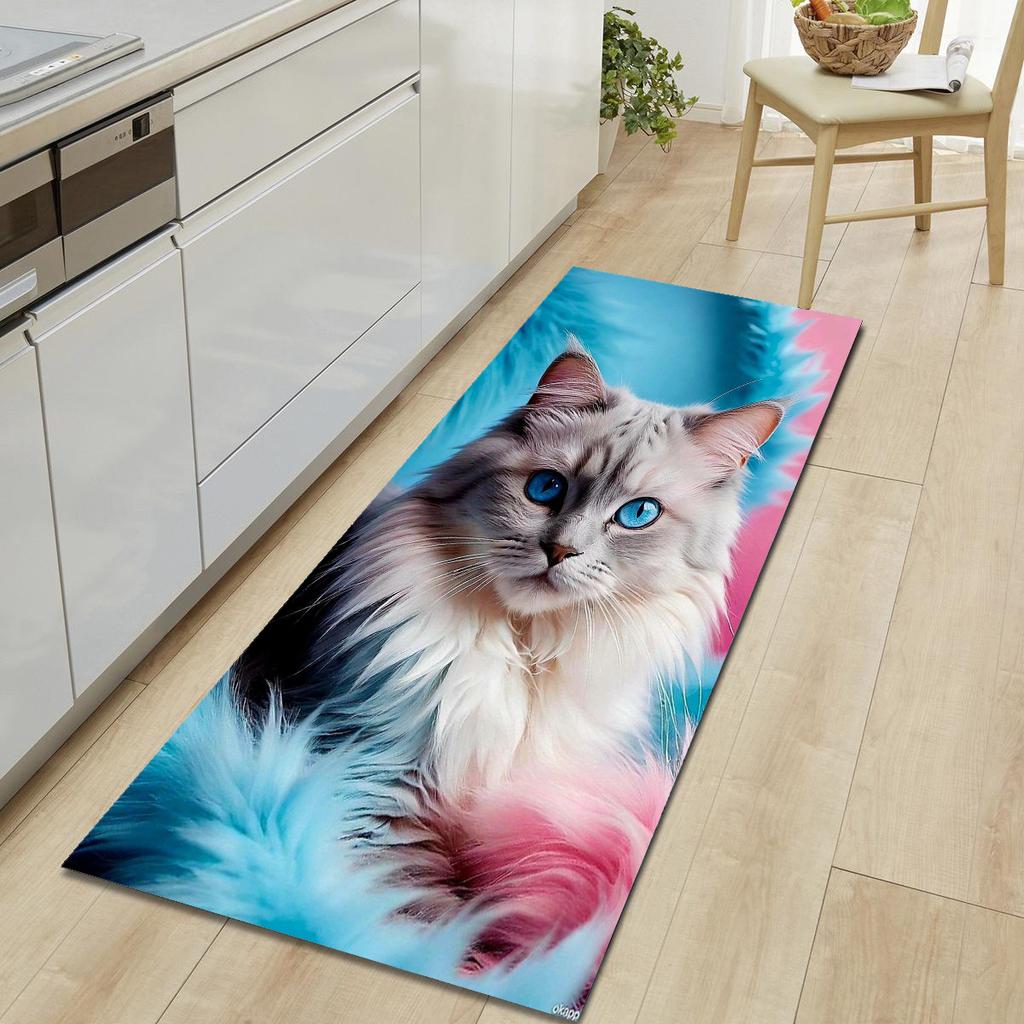 1Pcs Cute Cat Pattern Floor Mat Modern Kitchen Polyester Rug Non-Slip Colorful Indoor Carpet, For Home Bathroom Bedroom Living Room Decor