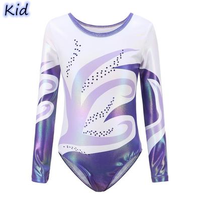 Children Girls Diamante Long Sleeve Ballet Practice Dance Wear Gymnastics Bright Color Body Suits