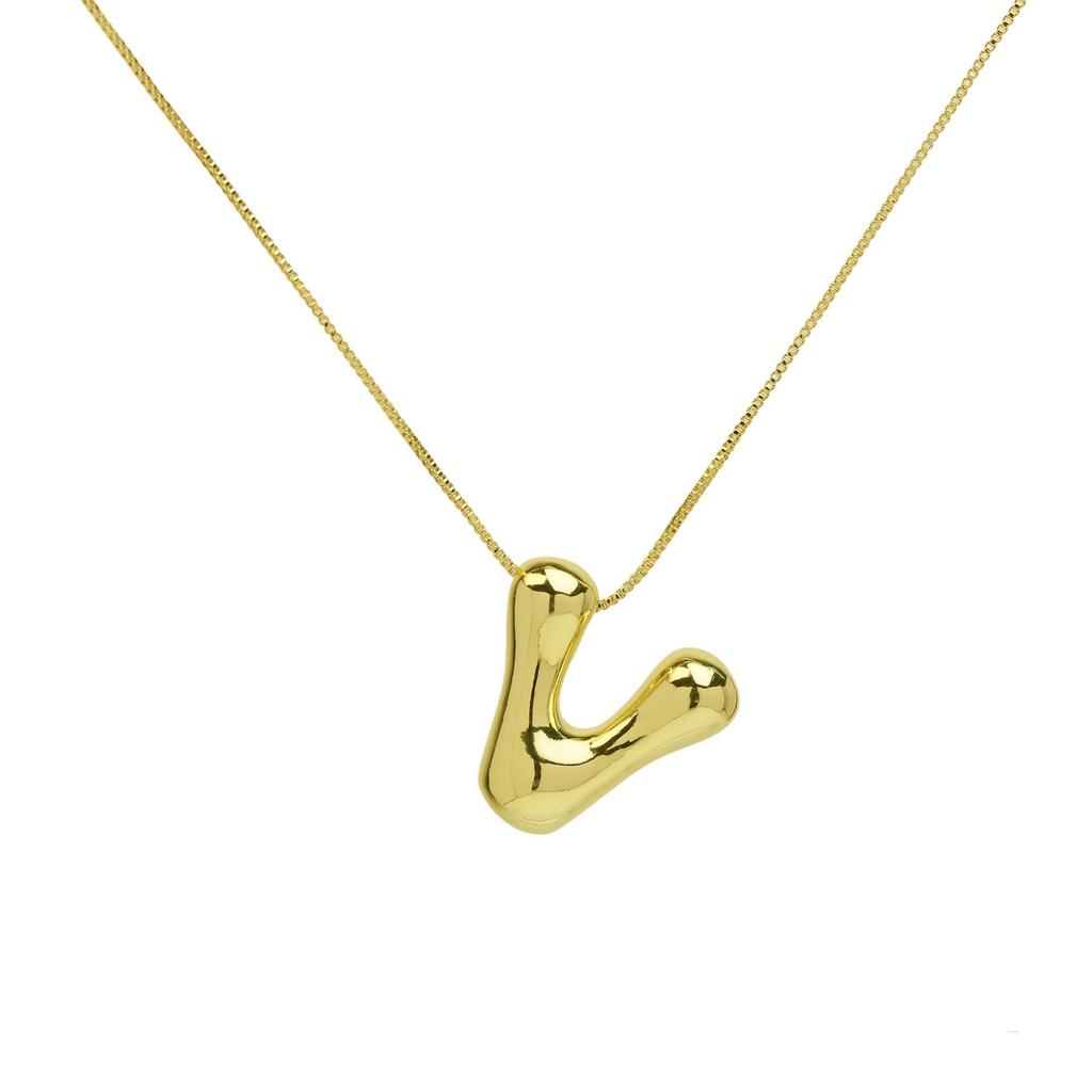 18K Gold Plated Copper Balloon Bubble Chubby Alphabet Pendant Necklace