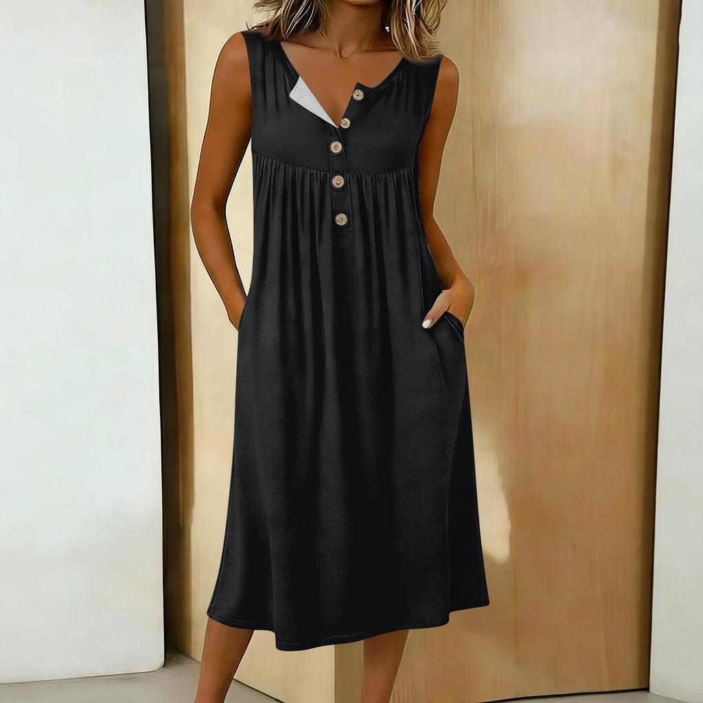 Women's Casual Sleeveless Button-down Mid-length Dress