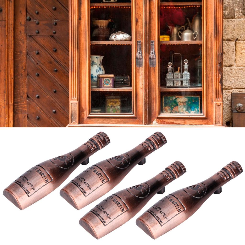 4 Set Dörrhandtag Retro Zinklegering Vinflaska Form Skåp Skåp Lådhandtag Antikt