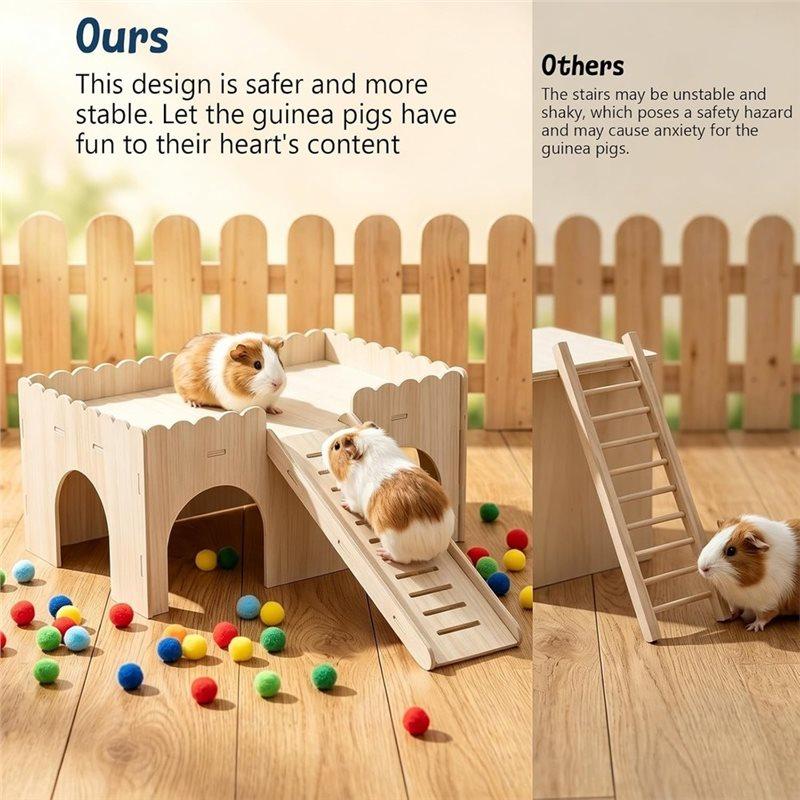 J1UL1N 1 Set Großes Meerschweinchenversteck, Abnehmbares Holz-Meerschweinchenschloss mit Treppe, Einfache Montage Meerschweinchenhaus