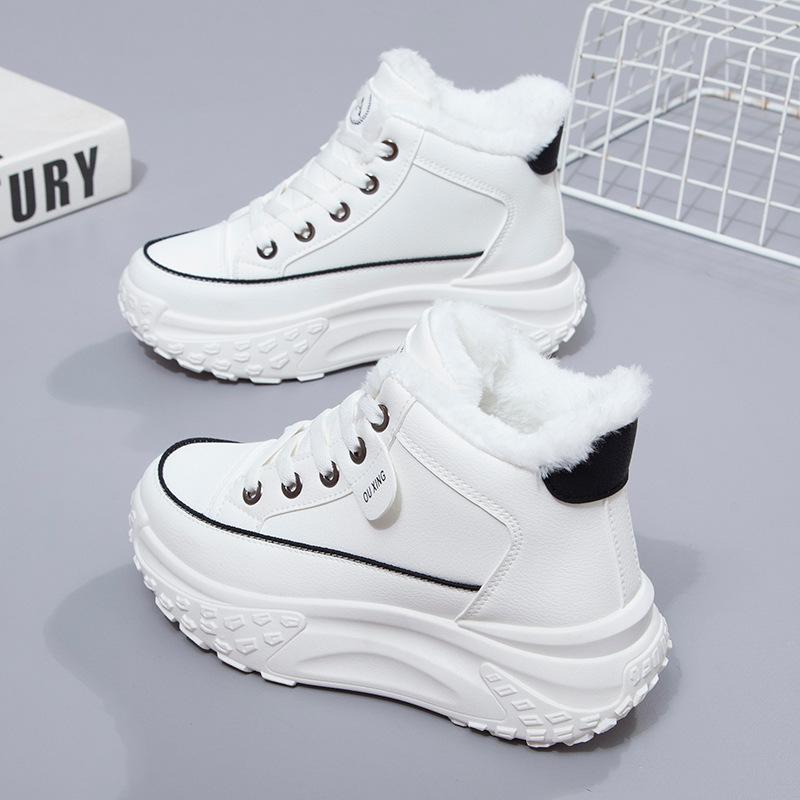 Winter High Top Sneakers Elevated Shoes Women Casual Lace Up Thickening Warm Sport Shoes Leisure Trainers Run Shoes