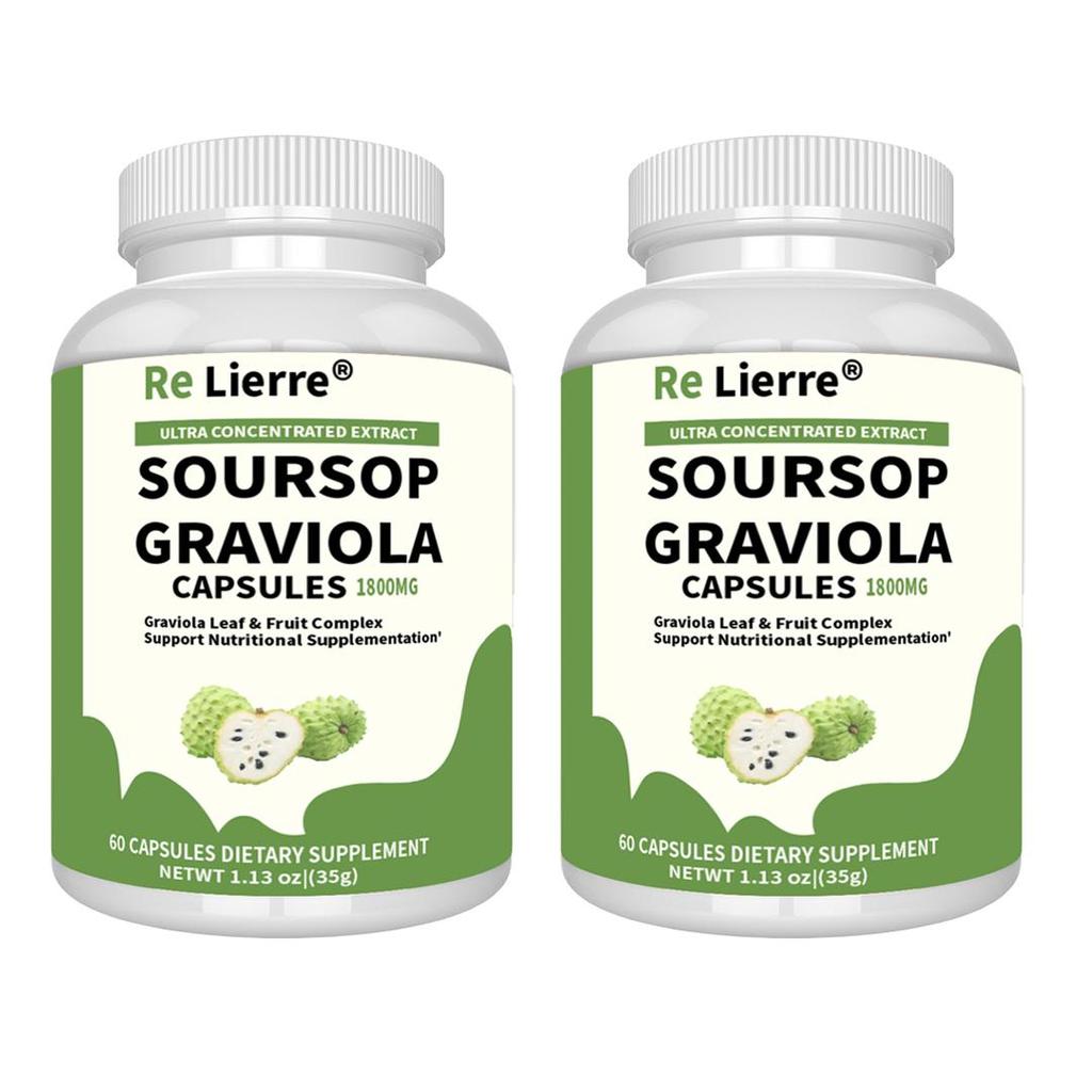 Re Lierre Soursop Capsules 1800mg | Leaf & Fruit Extract | Gluten-Free, Fiber & Vitamin C | Digestive & Intestinal Health Support | 60 count
