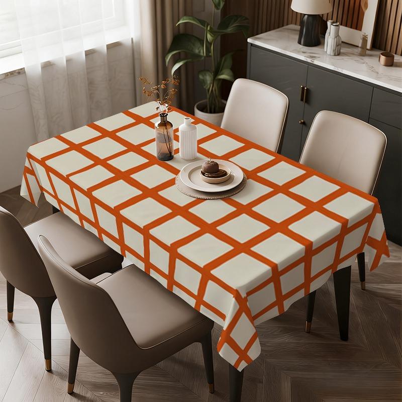Tischdecken 1 Stück Weiche, modische und elegante karierte Tischdecke in Orange und Weiß, 2D Flach, exquisites Geschenkzyc