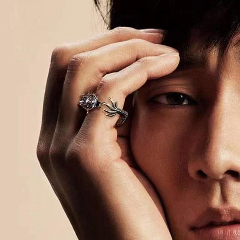Buyee 925 Sterling Silver Unique Male Ring Finger for Women Men Fashion Chinese Dragon Animal Rock Punk Fine Jewelry Circle