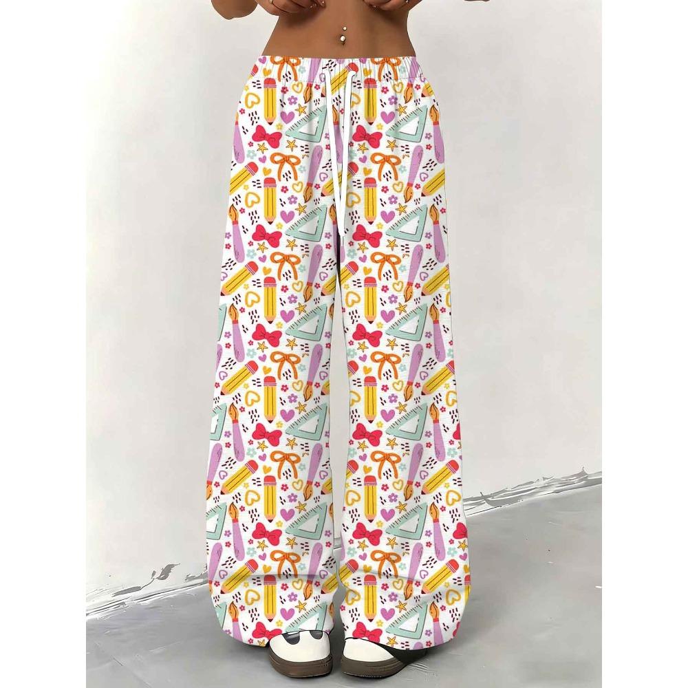 Women's colorful wide-leg pants, designed with supplies printing, suitable for leisure and work