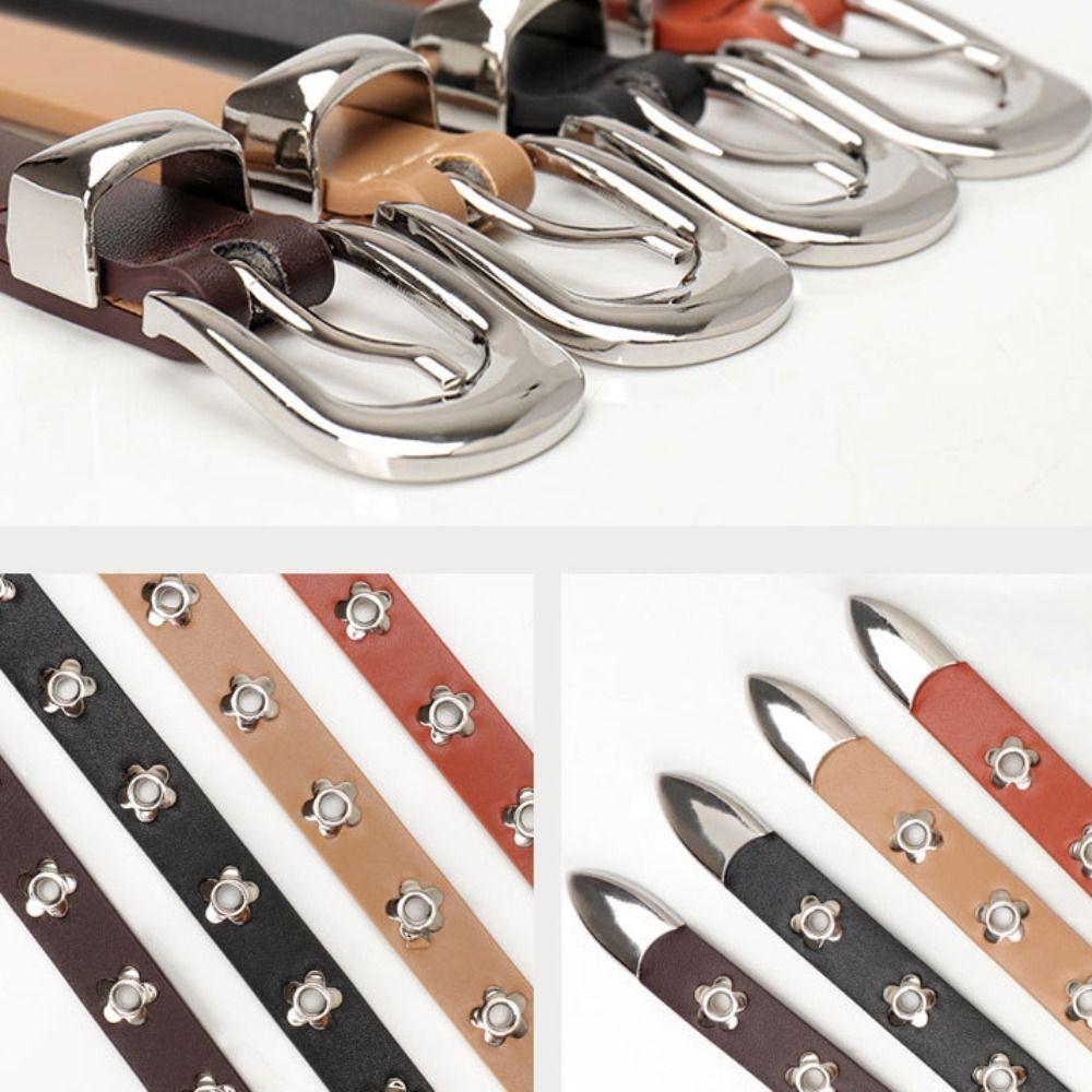 Punk Flower Rivet Belt Korean Style Thin Waist Strap Casual PU Leather Waistband  Girl