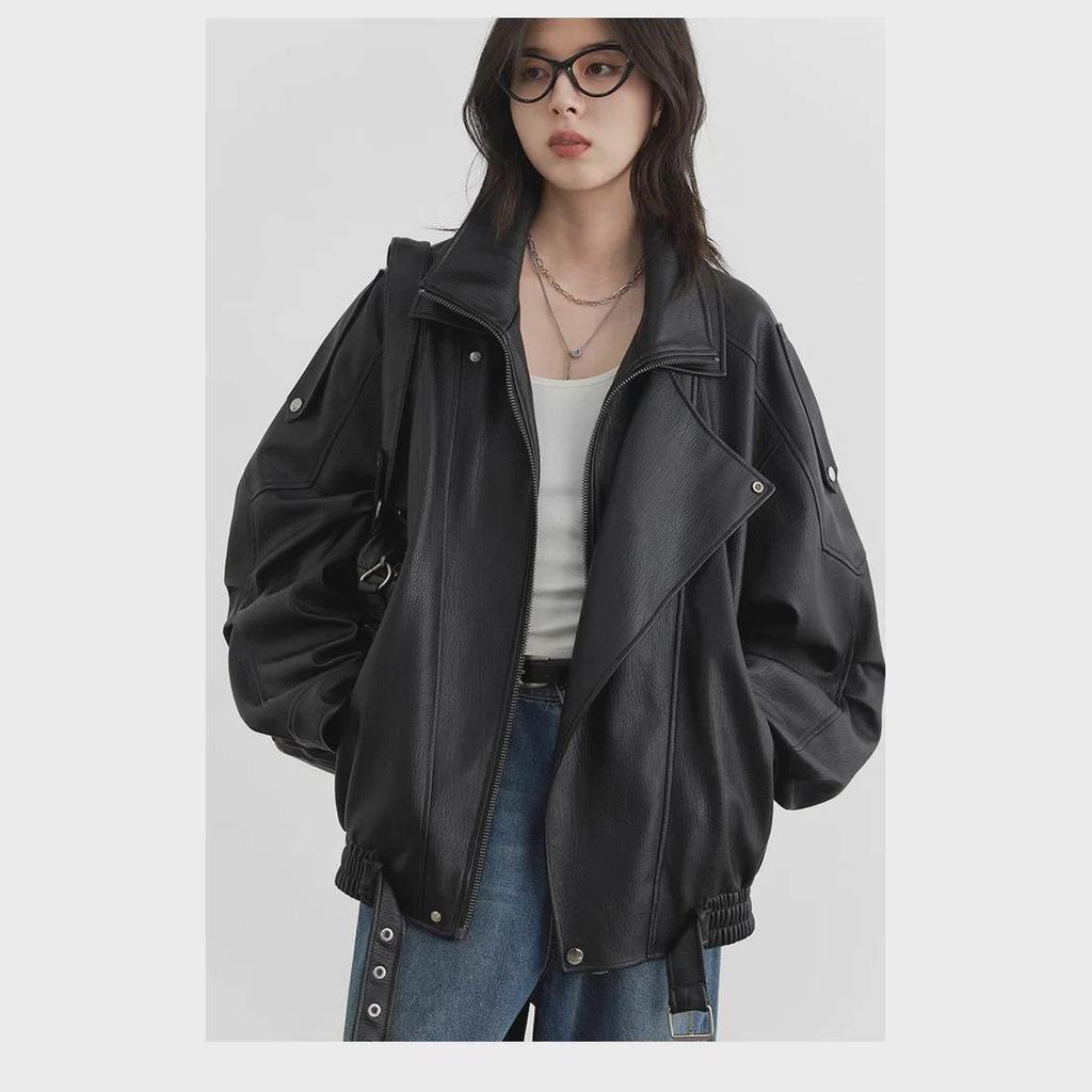 CHICVEN "Roaming In Autumn" Retro Stand Collar PU Leather Motorcycle Jacket