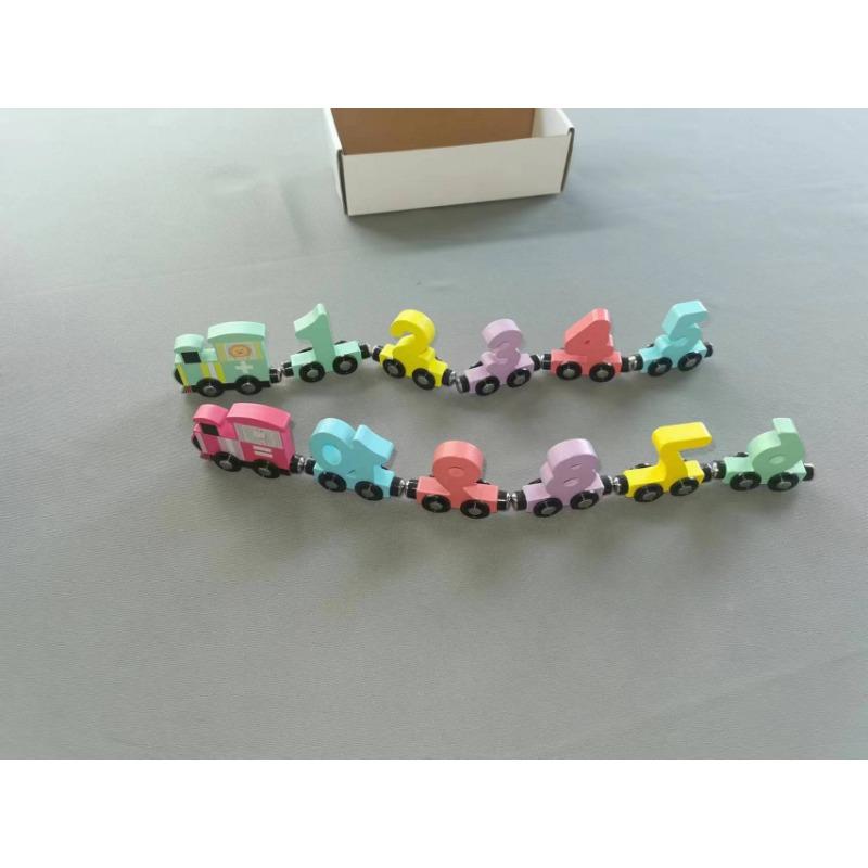 Wooden Magnetic Train Digital Cognition Building Blocks Toddler Educational Early Learning Pull Along Toy