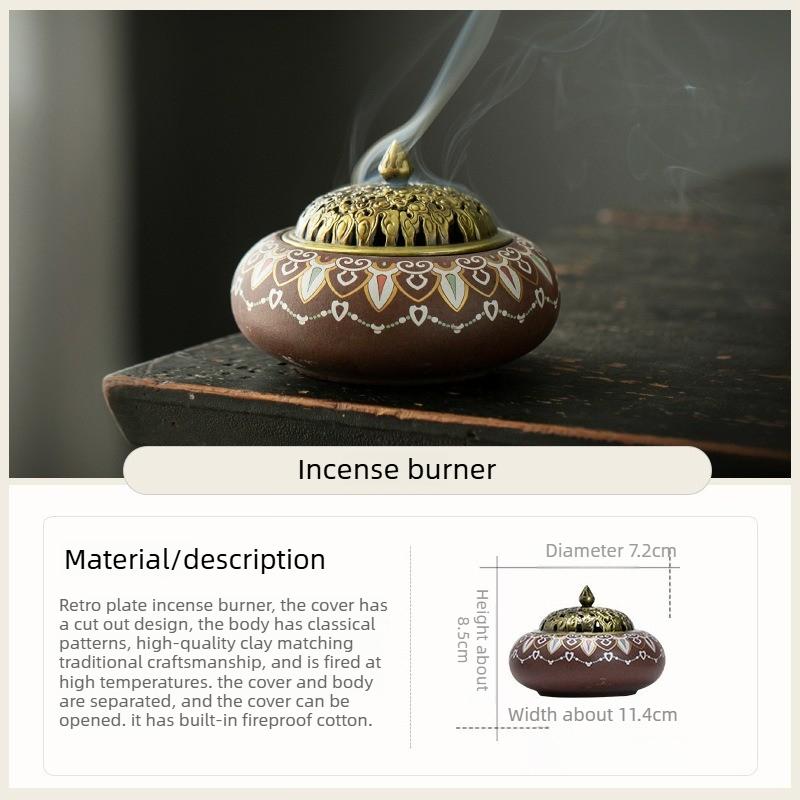 Ceramic Incense Burner Vintage Chinese Retro Sandalwood Agarwood Aromatherapy for Home Office Meditation Yoga Decor