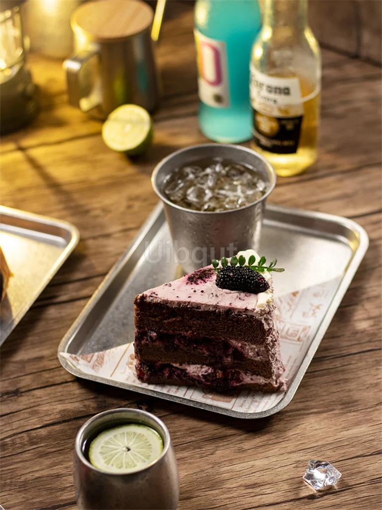 Retro Korean Style Stainless Steel Rectangular square Plate Food Storage Tray Vintage Steak Barbecue Snack Dishes Kitchen tray