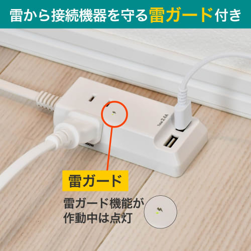 ELPA Lightning-resistant USB Cord Tap Power Tap with USB 0.5m WL-2205SU
