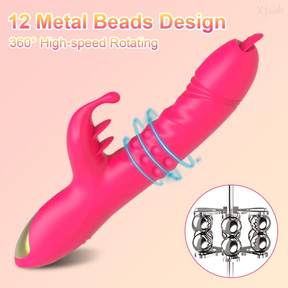 Licking Vibrator for Women Rabbit Dildo G-Spot Vaginal Stimulator Telescopic Clitoral Female Masturbator Massager Adult Sex Toys