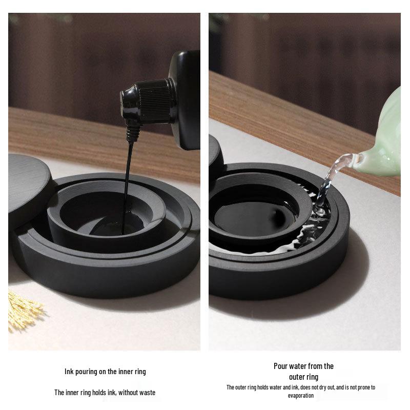 Upgraded Hot Pot Inkstone with Lid - Double Circle Design for Enhanced Moisture Retention and Non-Drying Ink.