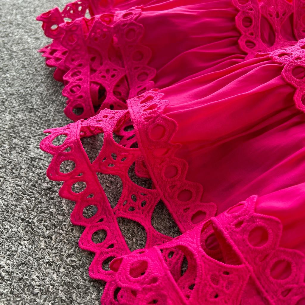 Rochie maxi lungă de vacanță cu broderie cu îmbinare din dantelă elegantă de vară Rochie de petrecere de nuntă fără mâneci pentru femei