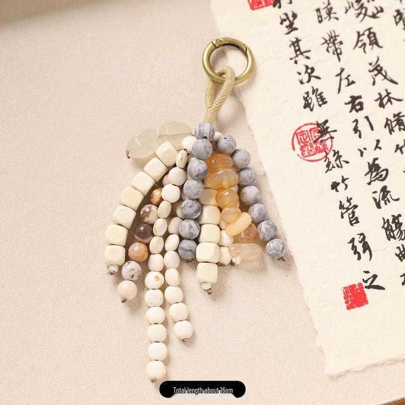 New Chinese-Style Red Bean Hand-Woven Bodhi Keyring Retro Car Pendant