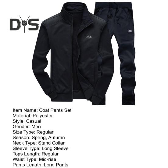 2ks/Sada Muži Athleisure Oblek Stojánek Límec Dlouhý rukáv Zip Zapínání Kabát Elastická šňůrka Pas Dlouhé kalhoty Set