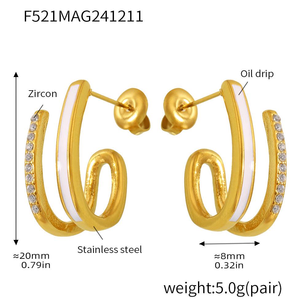 Qiong Yao Stainless Steel Zirconia Enamel Stud Earrings - Luxury, Versatile, Personalized Women s Jewelry
