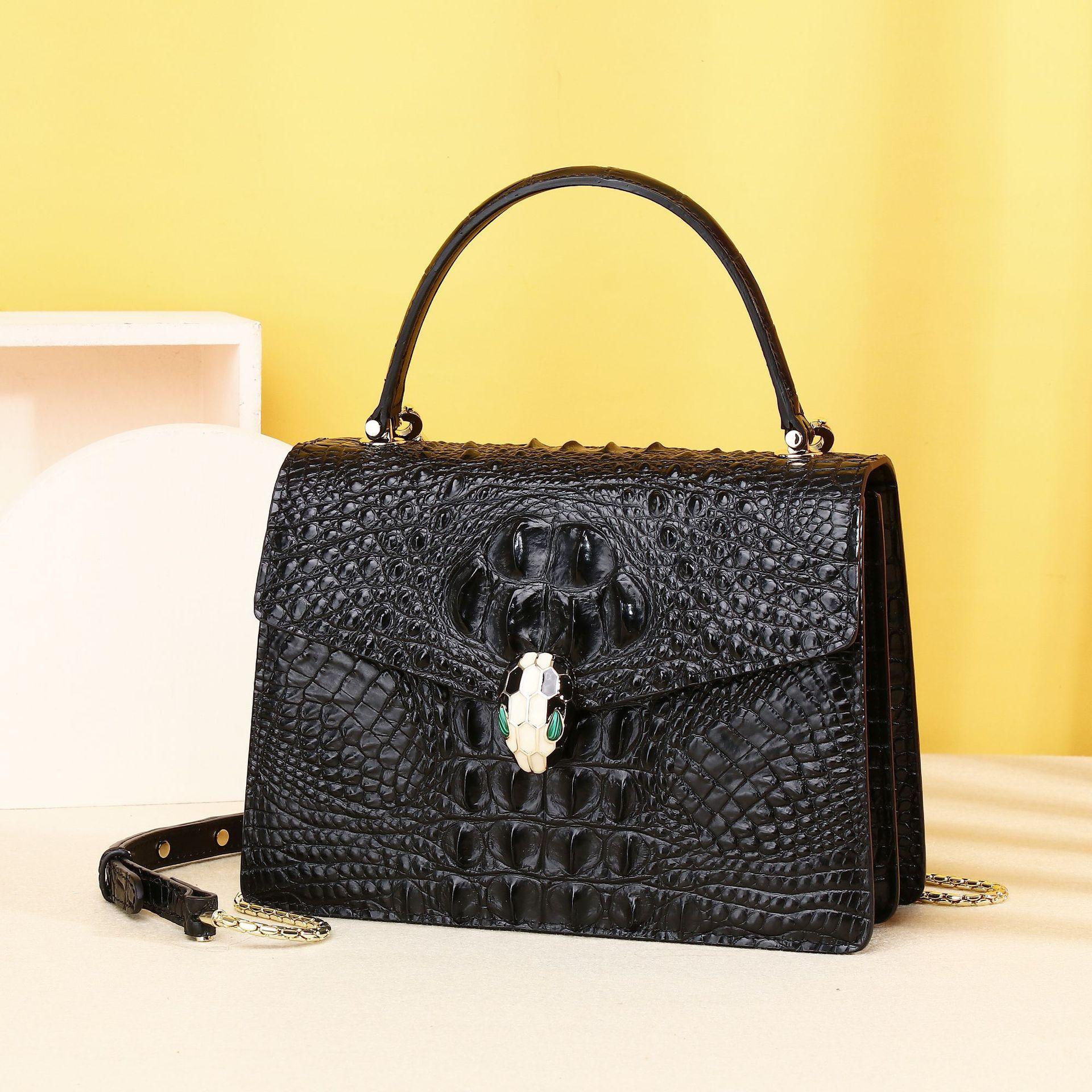 

Женская повседневная сумка с узором крокодиловой кости, сумка через плечо, модная и трендовая женская сумка, классическая сумка с головой змеи чёрный