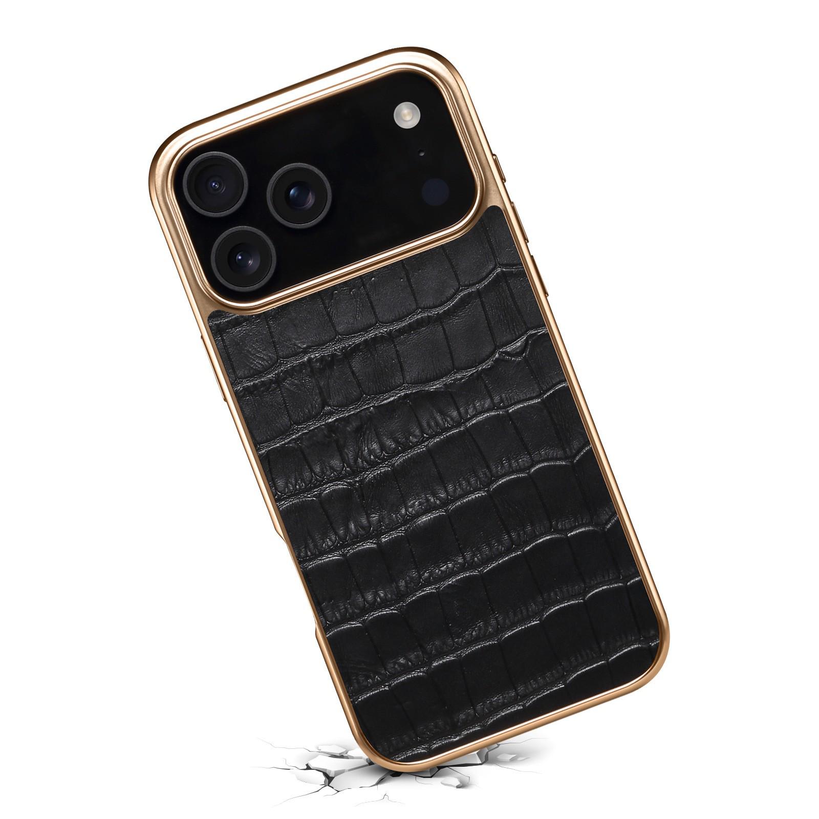 

Чехол-книжка Denior Apple 17 Air с узором под крокодила для iPhone 17 Pro Max - Гальванизированная защитная крышка iPhone 17 Pro Max чёрный