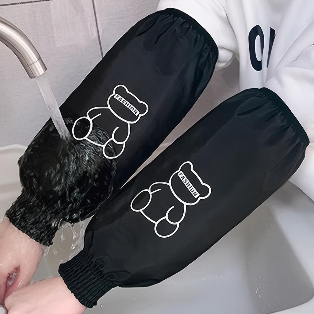 1 Pair Waterproof PU Kitchen Arm Sleeves, Large Size, Cute and Durable, for Cooking, Painting, and Cleaning