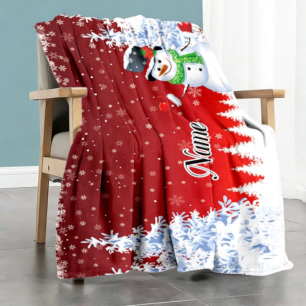 Christmas Snowman Snow Customize Text Blanket Multi-purpose Personalized Blanket Soft & Cozy Suitable for Home Decor Chair Couch Seaside All-Season Us