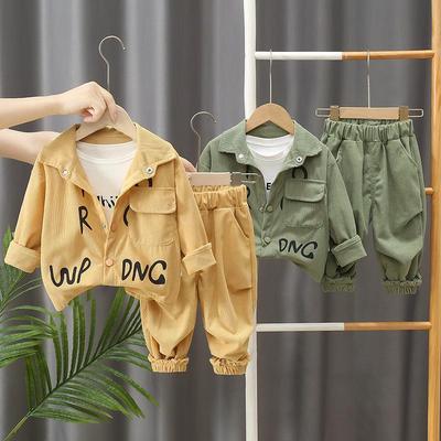 Boys' Trendy Autumn Corduroy Letter Cardigan Two-Piece Set