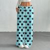 Women's Casual Fashion Printed Elastic Waist Loose Straight Leg Pants With Rope