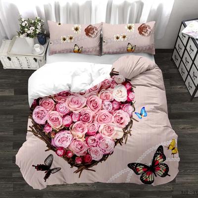 Wedding Bedroom Quilt Cover 100% Cotton Beddings Winter Pink Rose Duvet Cover Sets Reactive Printing Adult Bedding Sets Dropship