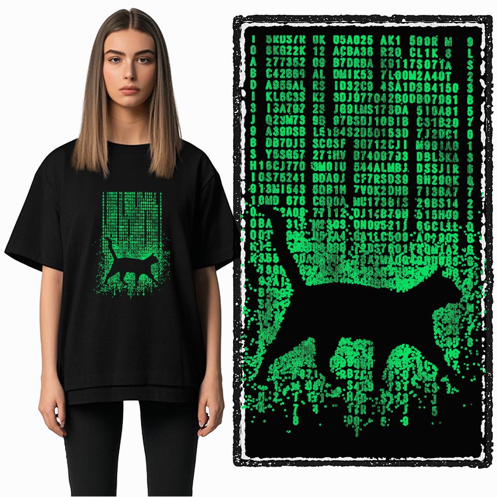 Coolmind DB 100% Baumwolle Katzenprint Exklusiver Grafik Damen T-Shirt Cooles SCHWARZES Damen T-Shirt Übergröße T-Shirt für Damen T-Shirt