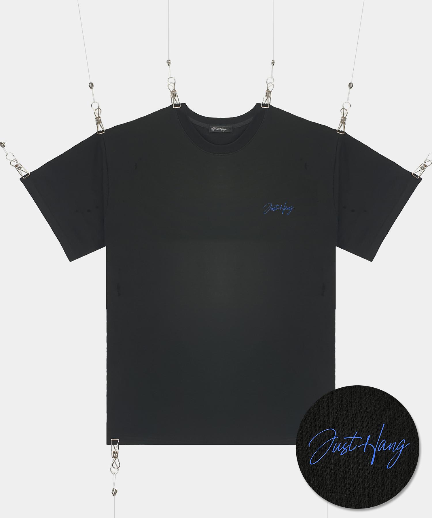 Just Haeng Blue Mini Logo Oversized Black Short Sleeve Tee F