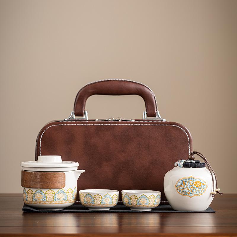 Travel tea set, one pot and four cups set, light luxury and convenient, high-end out-of-home advertising, business activities, gifts can be printed