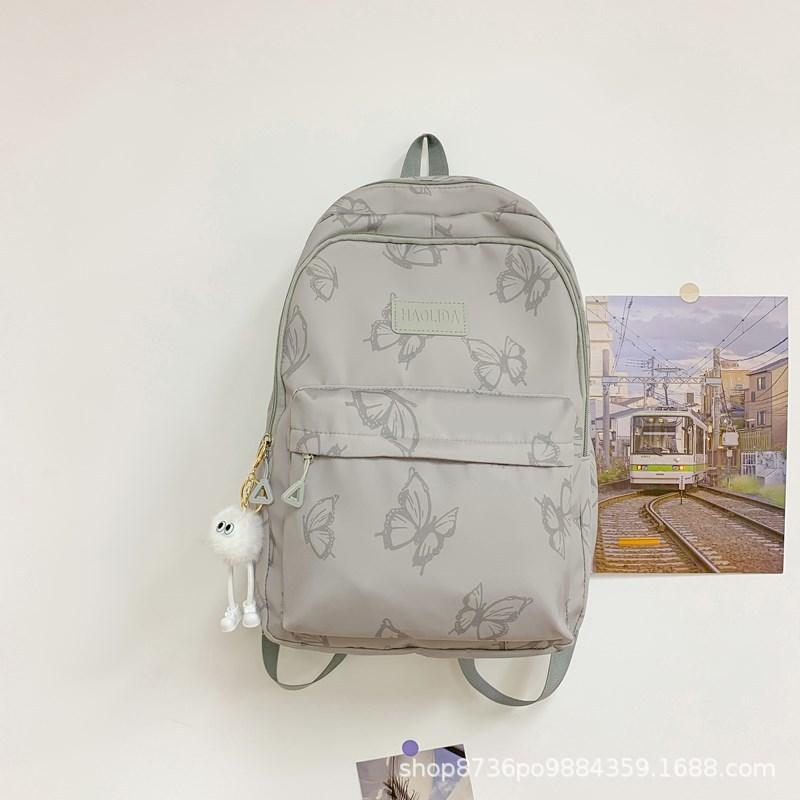 Schoolbag Japanese Ins Wind Butterfly Backpack Female, Junior High School Girls Student Schoolbag Large Capacity Travel Light Backpack