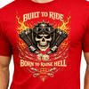 Built To Ride Born To Raise Hell Skull Biker Flaming Engine Motorcycle T-Shirt.