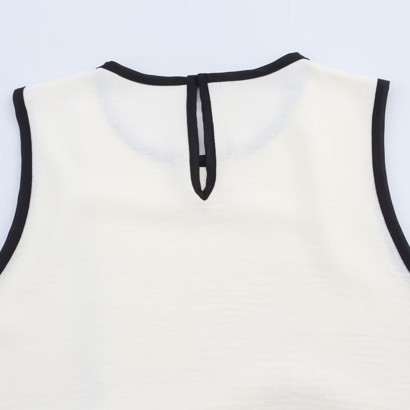 Kaslead New Women clothes Western Style Fashion Contrast Color Trim Crepe Top 1971059