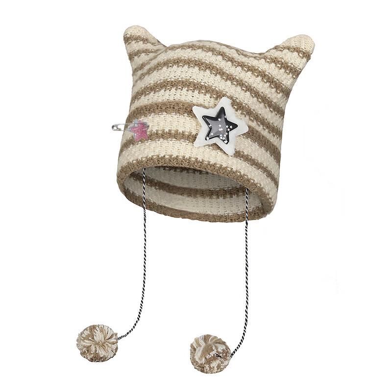 Вязаная шапка Zhen Yueqi Зимний Дьявольский Уши One Size