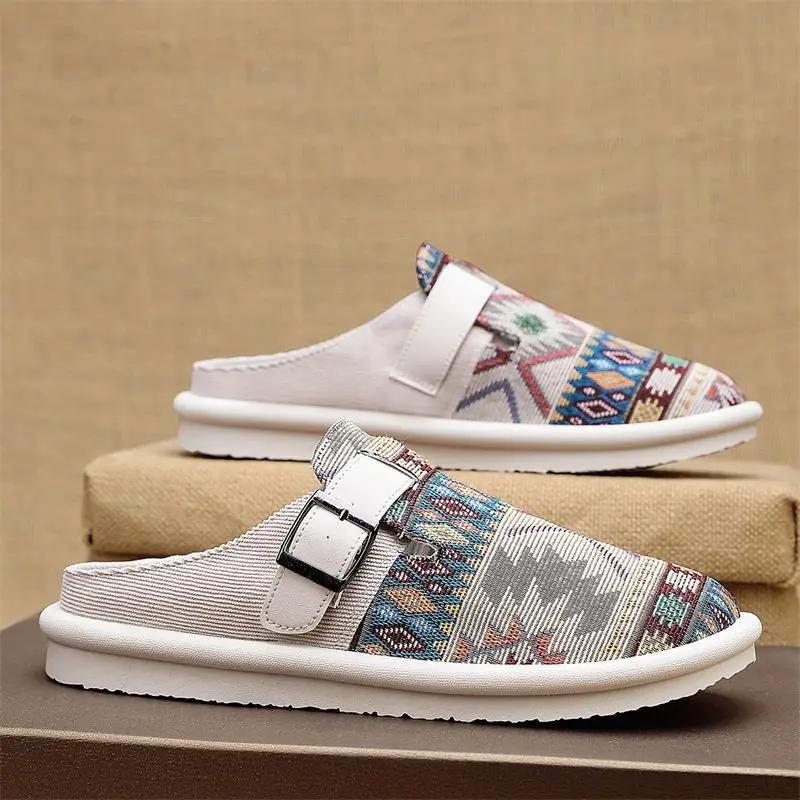 Fashion Slip-resistant Men's Shoe Flat Living Room Canvas Casual Slides Cheap Shoes Liquidation 2025 Fashion Y2k Clappers Male Slipper
