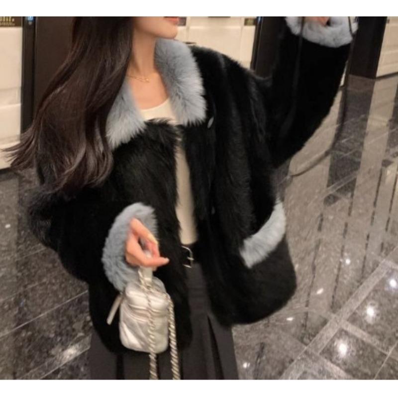 

Imitation lamb wool thickened coat women s new winter toka imitation fox fur imitation fur coat light XL чёрный