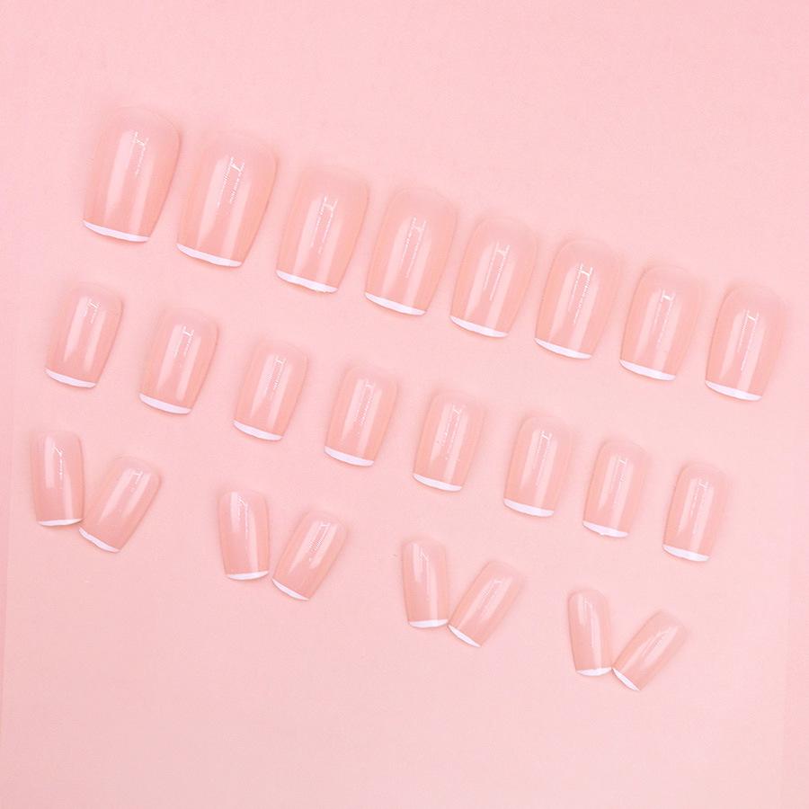 24 Pieces Pink Simple Temperament Crescent Moon Short Edge New Temperament White Nail Art Autumn and Winter Temperament White Wear Nail