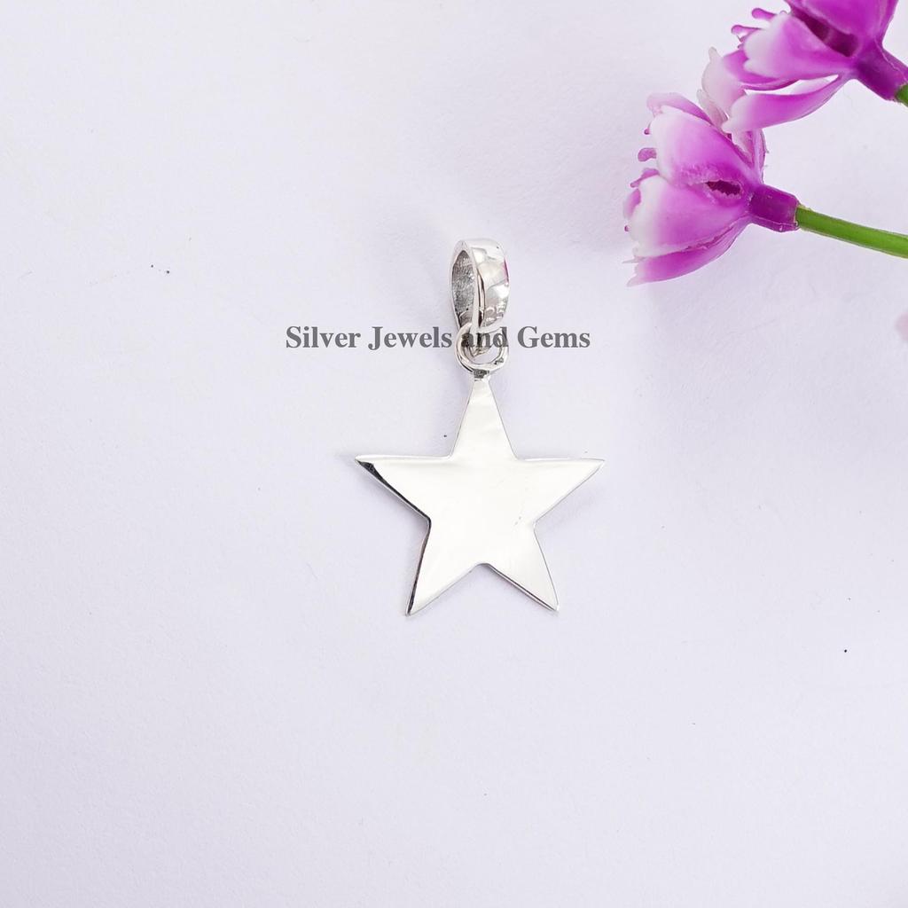 Sterling Silver Star Pendant, Handmade Charm Pendant, 925 Sterling Silver Pendant, Silver Dainty Pendant, Gift for Mom
