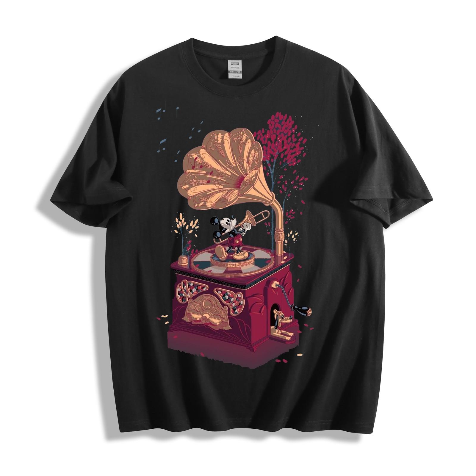Mickey Mouse Music Box Tee - Disney Mickey Trumpet Gramophone Cartoon T-Shirt M
