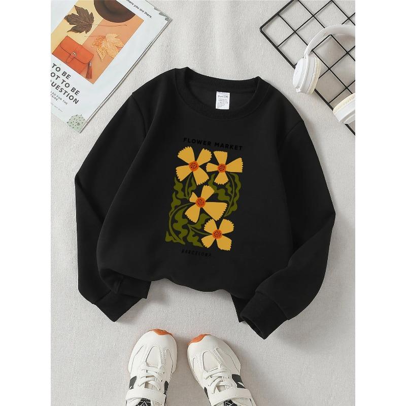 European Sizes Kids' Round-neck Hoodie - Flower Market Barcelona Pattern Print , Sportswear And Casual Wear, Soft And Comfortable