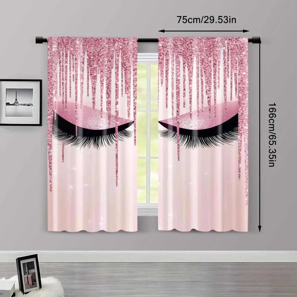 Curtains Window Treatment Print Pink Eyelashes Versatile Polyester Without Rod All Bedroom Living Set Of 2 Made Decor