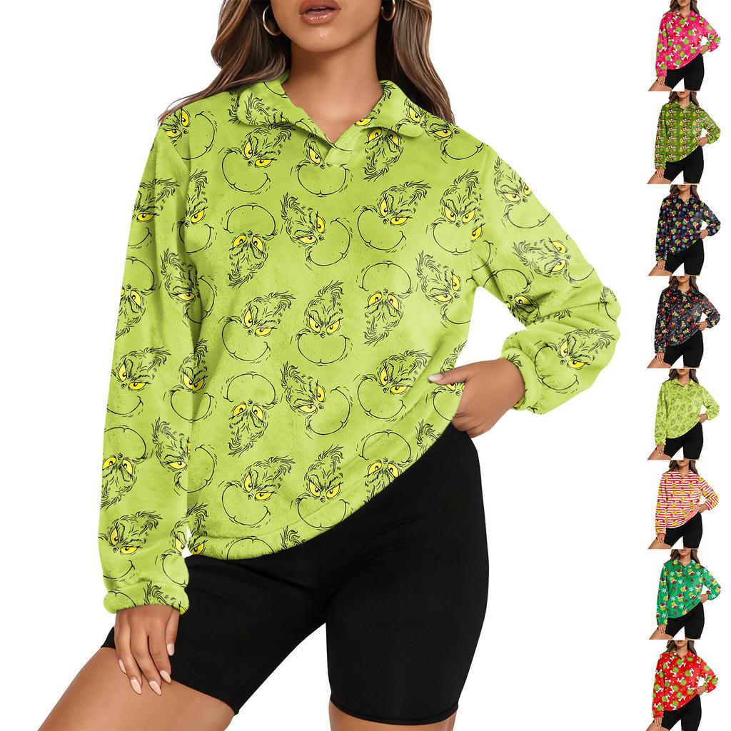 Women's Stand Collar Pullover Long Sleeve Top Christmas Print Sports Top