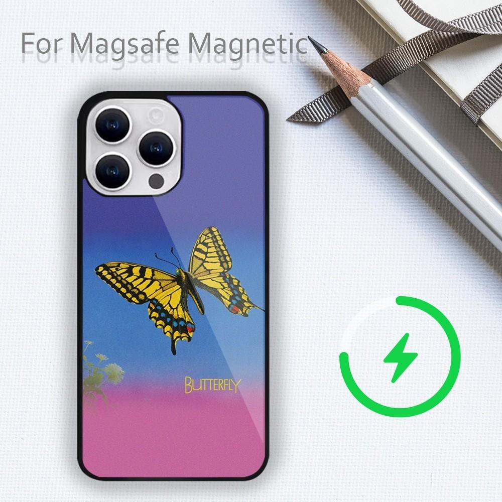 Fashion Retro Butterfly Phone Case For iPhone 15 14 13 12 11 Plus Pro Max Magsafe Magnetic Wireless Charging