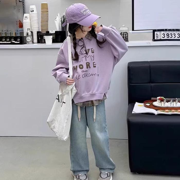 

Девушки Корейский Стиль Клетчатый Костюм из Двух Предметов Толстовка с Длинным Рукавом на Весну 130 cm фиолетовый